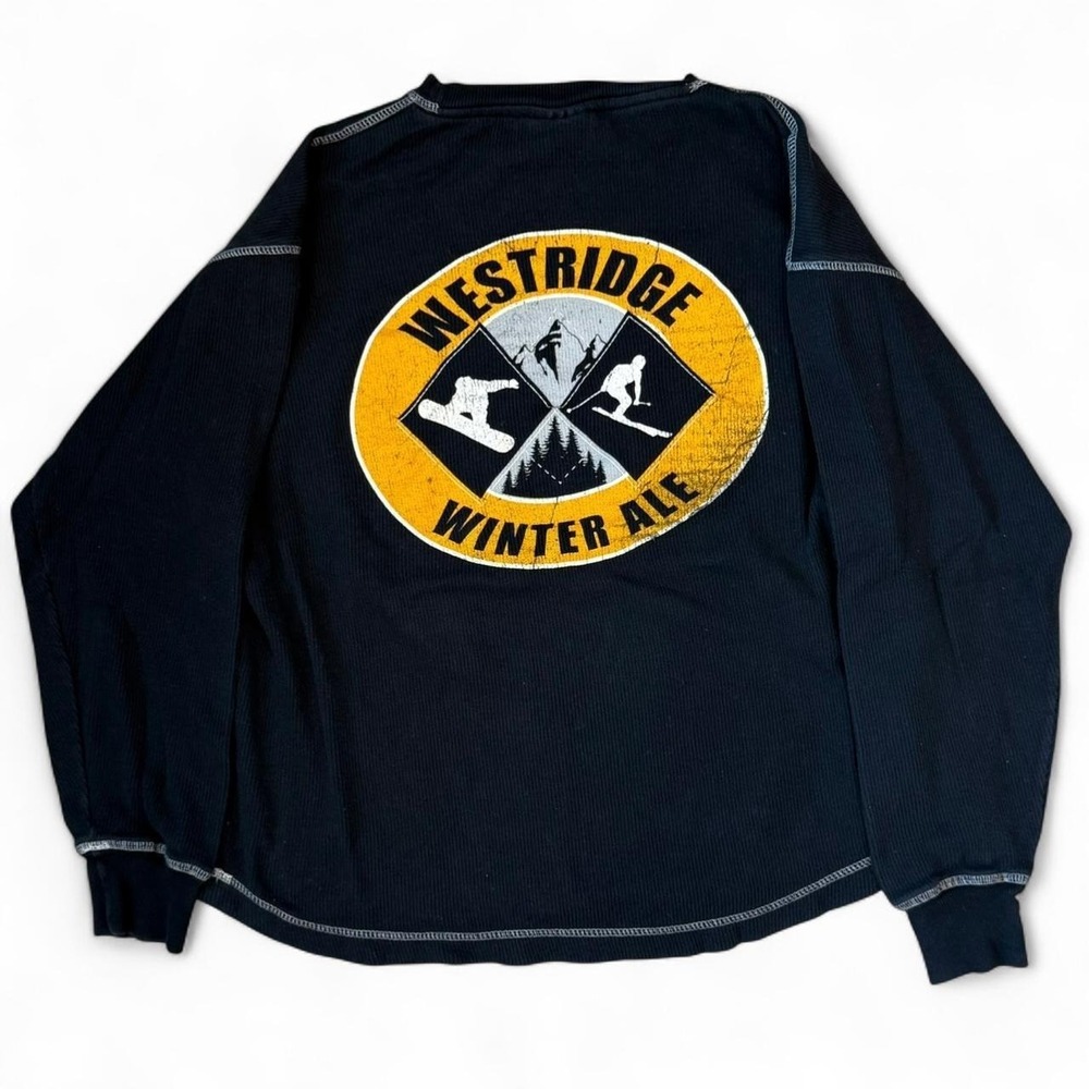 Snowshoe Brewing Co. Black Thermal Waffle Knit Shirt Men's Size XL Outdoors Y2K